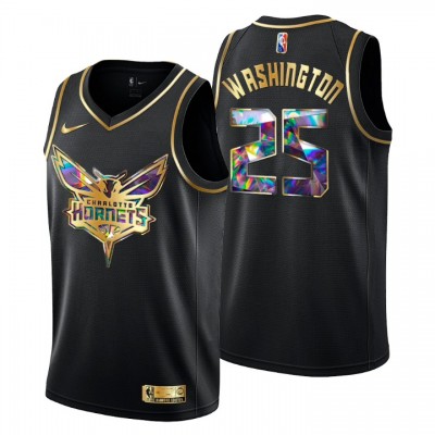 Charlotte Hornets #25 P.J. Washington Men's Golden Edition Diamond Logo 202122 Swingman Jersey - Black Men's